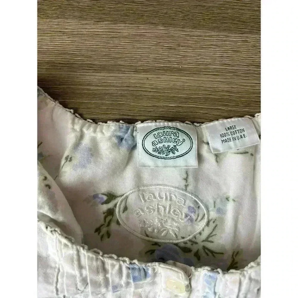 Vtg Laura Ashley Babydoll Ruffle Nightgown Floral Short Sleeve 100% Cotton L - Picture 13 of 15
